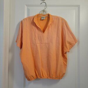 Vintage Tilley Cotton Salmon Textured Short-Sleeved V-neck Top